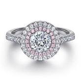 Round Zircon Double Soleste Halo Silver Ring